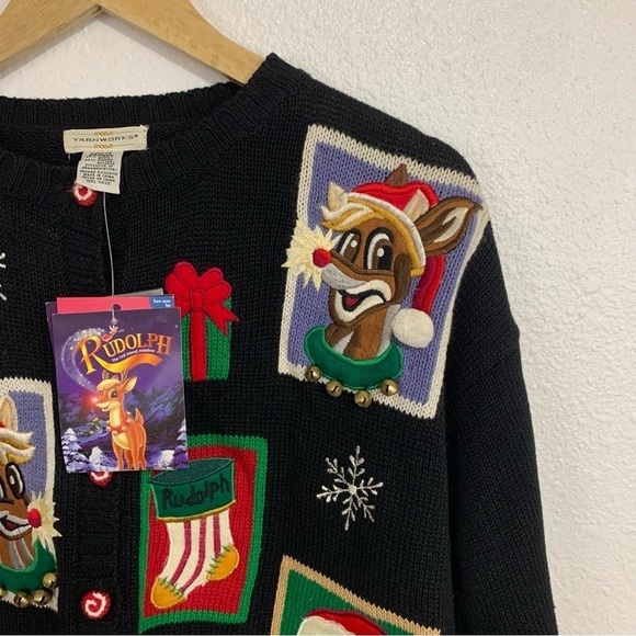 Vintage Christmas Rudolph The Red Nose Reindeer Knitted Ugly Sweater Size L NWT - Picture 1 of 6